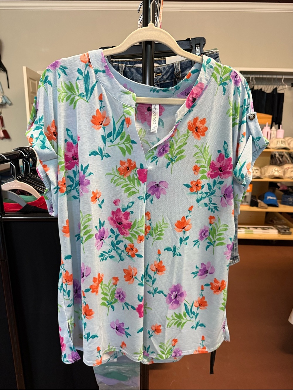 Dear Scarlett Light Blue Floral Notch-Neck Blouse - Casual Women's Top